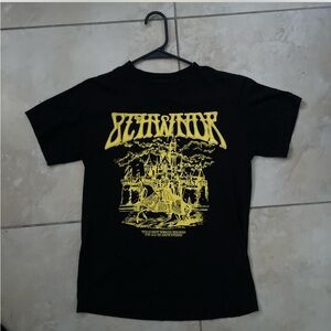 Black and Yellow Short Sleeve Tee with Graphic Design